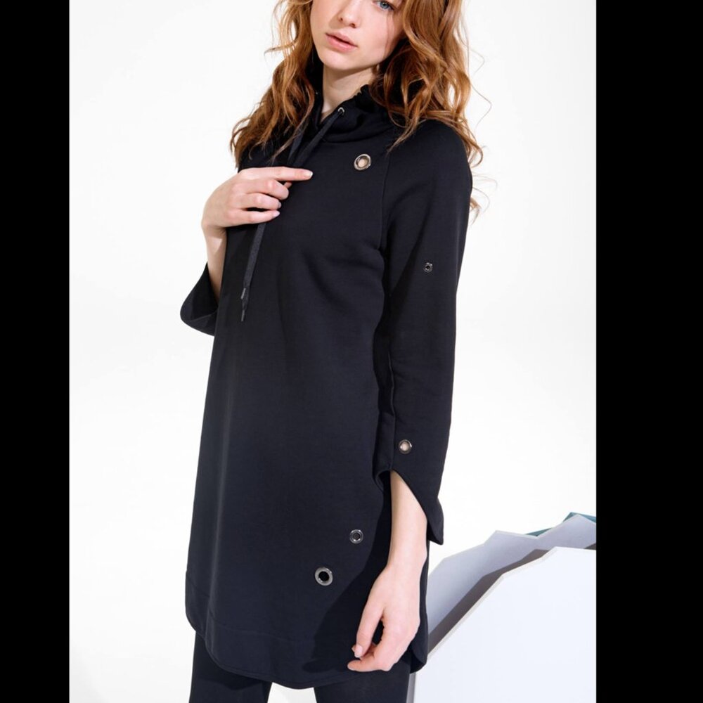 Cop. Copine Koweit Robe Black Cotton Tunic Top Grommet Details Size 40 (US 8/10)